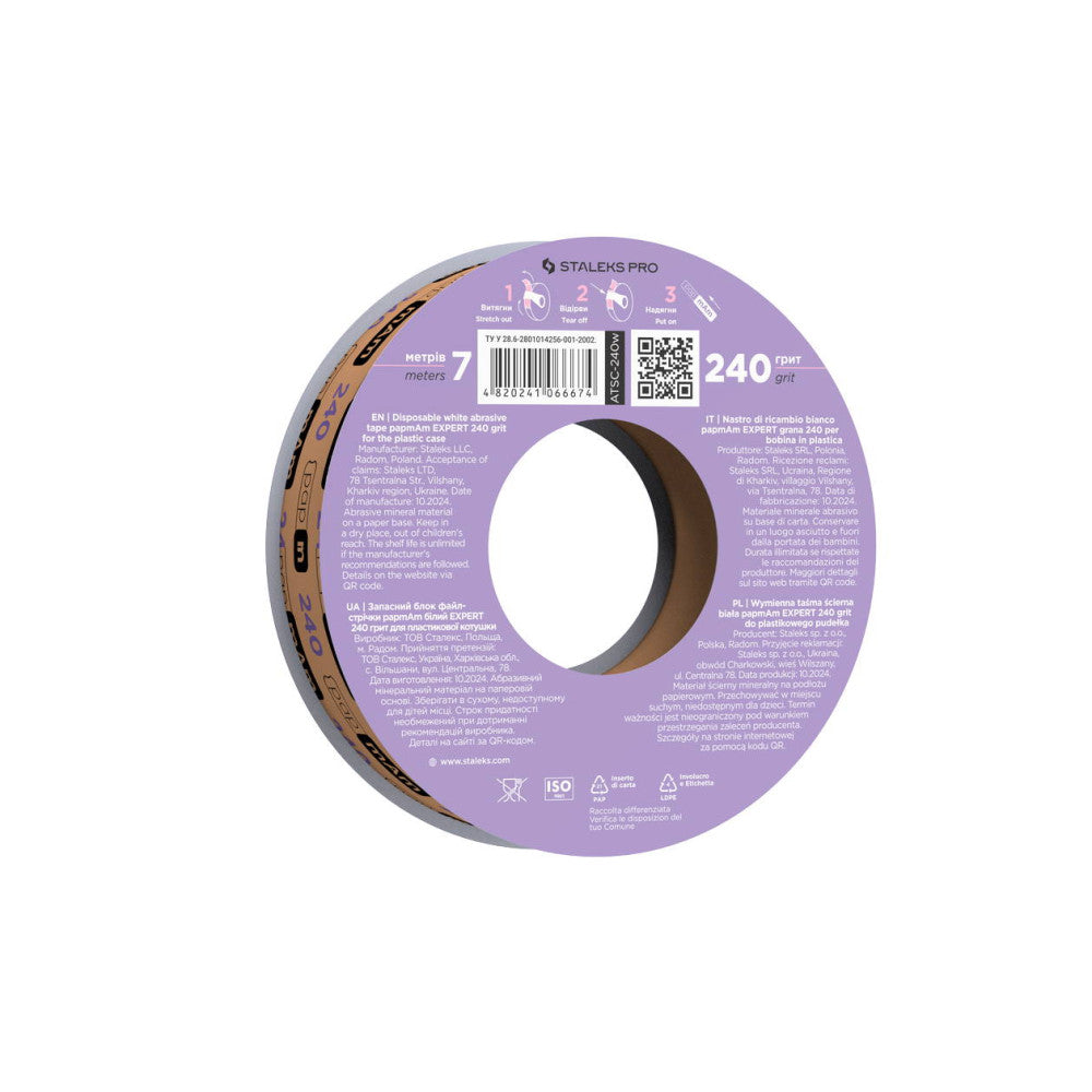 STALEKS PRO EXPERT Spare white papmAm file tape roll for spool 240 grit