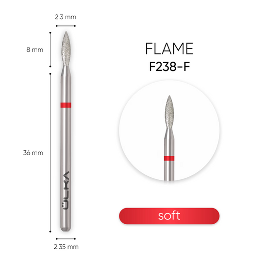 ÜLKA Diamond nail drill bit 23.8 flame red head diameter 2.3 mm / working part 8 mm