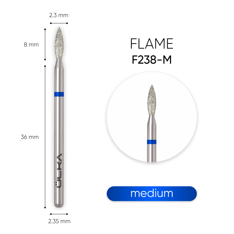 ÜLKA Diamond nail drill bit 23.8 flame blue head diameter 2.3 mm / working part 8 mm