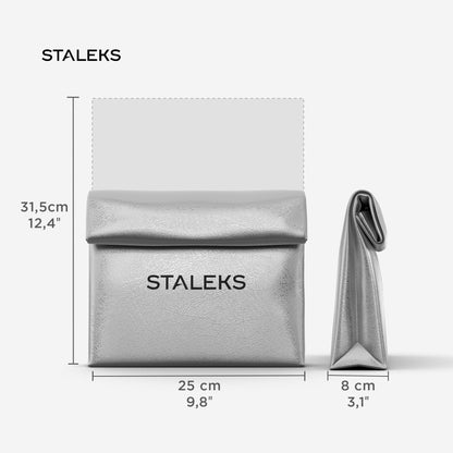 STALEKS Cosmetic bag silver eco-leather, size L