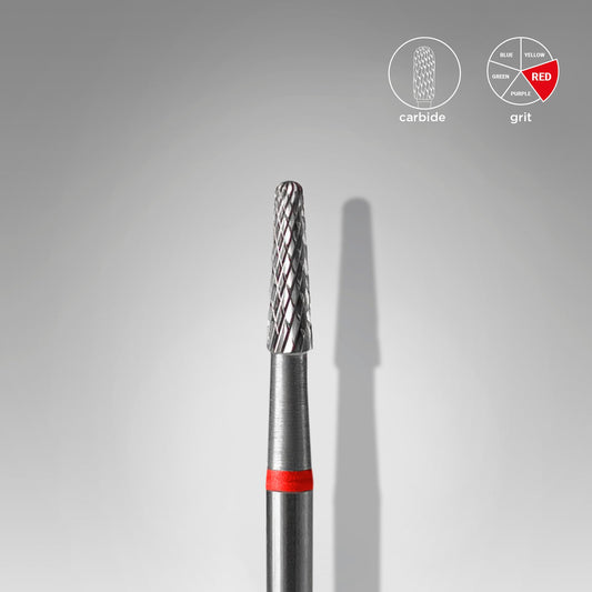 STALEKS EXPERT Carbide nail drill bit cone red, head diameter 2,3 mm, working part 8 mm
