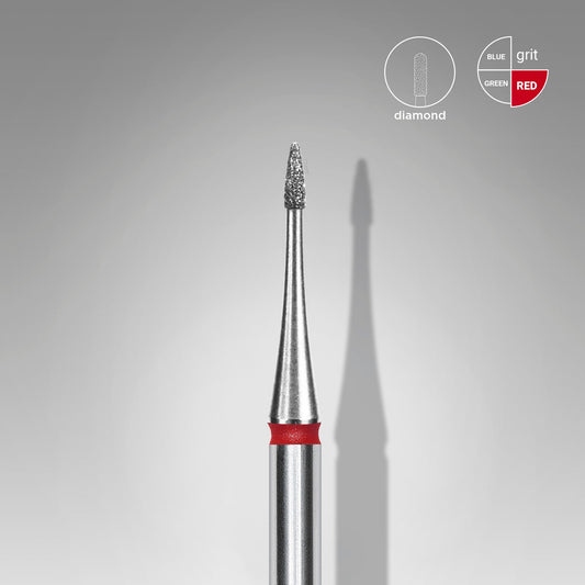 STALEKS EXPERT Diamond nail drill bit flame mini red, head diameter 1 mm, working part 3 mm