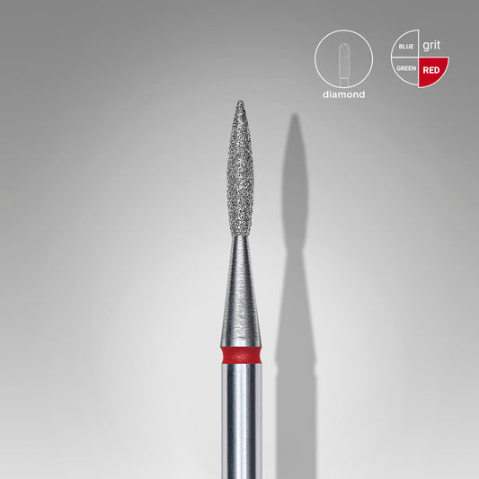 STALEKS EXPERT Diamond nail drill bit pointed flame red, head diameter 1,6 mm, working part 8 mm