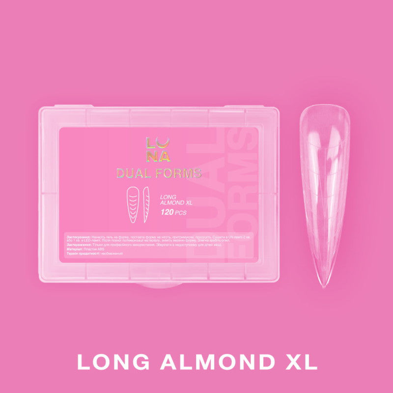 LUNAMOON Long Almond XL Dual Forms for Nail Extensions, 120 pcs