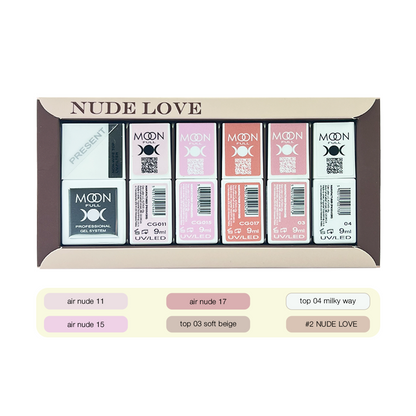 Moon Full Nude Love Set No. 2, 5+1 (3 gel polishes, 2 top coats + NON-WIPE TOP with UV filter), 9 ml