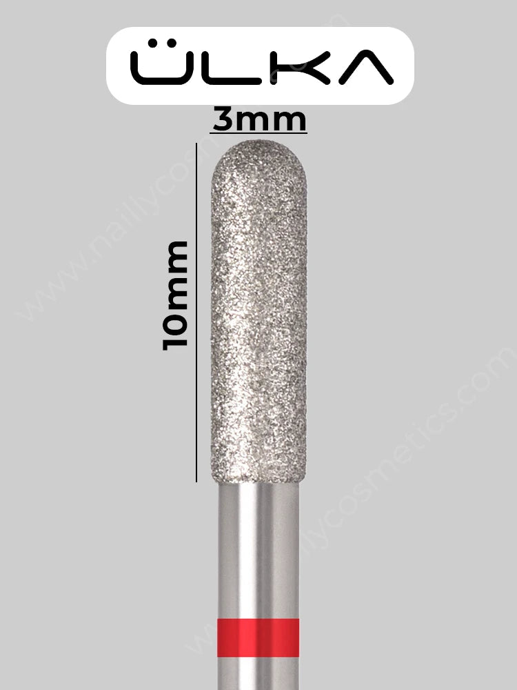ÜLKA Diamond nail drill bit rounded cylinder red head diameter 3 mm / working part 10 mm