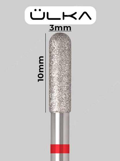 ÜLKA Diamond nail drill bit rounded cylinder red head diameter 3 mm / working part 10 mm