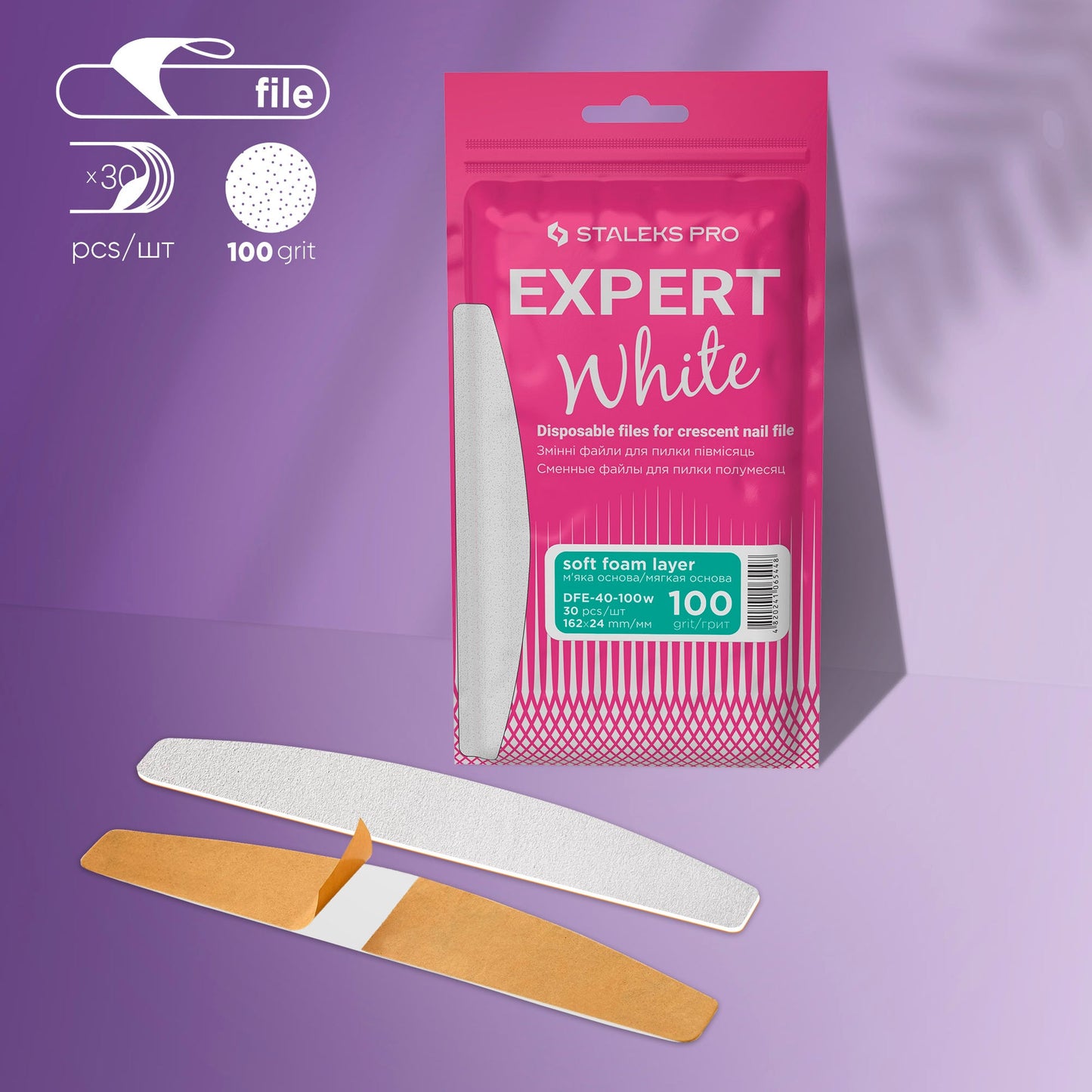 STALEKS EXPERT 40 Adhesive nail files for crescent base on a soft foam layer, 100 grit (30 pcs)