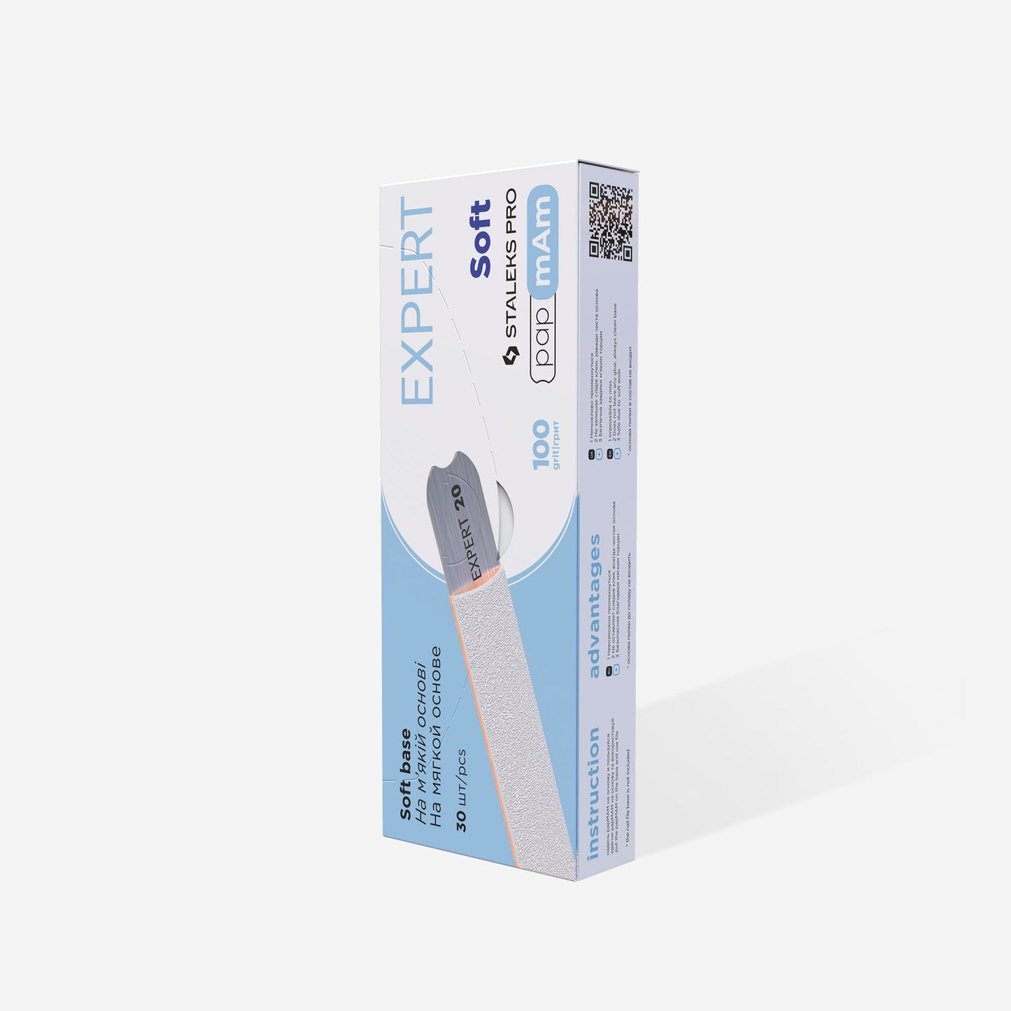 STALEKS EXPERT 20 papmAm Nail files for straight base on soft foam layer, 100 grit (25 pcs)