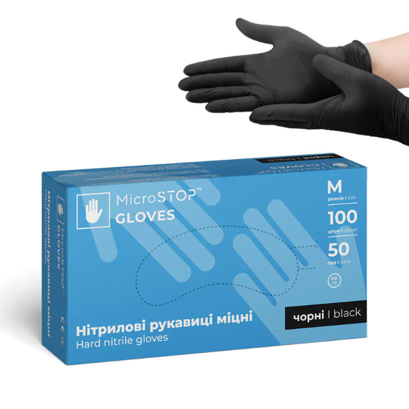 Microstop strong powder-free nitrile gloves, black, size M