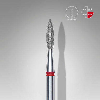 STALEKS EXPERT Diamond nail drill bit 21.8 pointed flame red, head diameter 2,1 mm, working part 8 mm